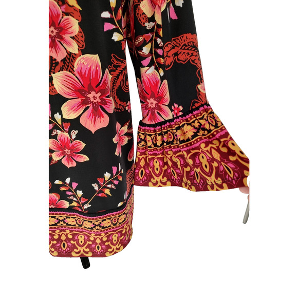 J.M.Collection Woman's Floral Pullover Blouse Black+Red Rhinestones Size Large - Picture 3 of 10